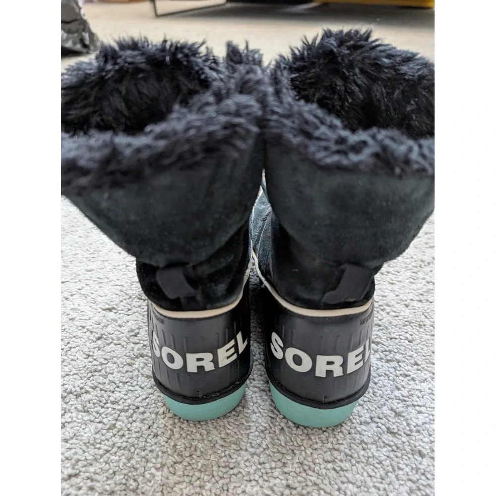 Sorel NY2139-010 Tivoli II Winter Boots Kids 5 Suede Black Aqua Waterproof